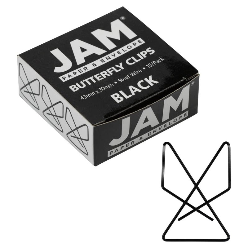 JAM PAPER Colorful Butterfly Clips - Black Paper Clamps - 15/Pack - Image 1
